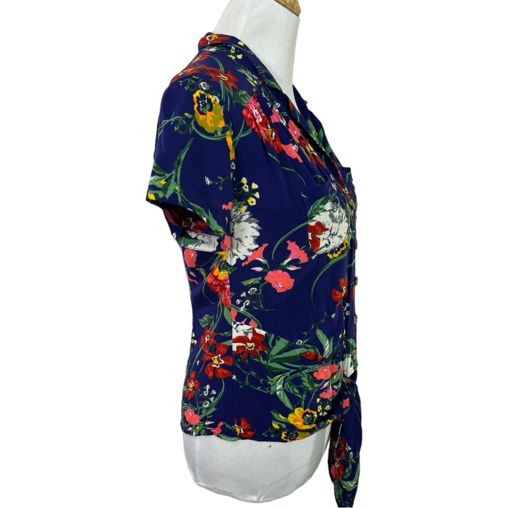 Anthropologie Maeve Navy Floral Tie Front Button Down Top Size 4 - Picture 6 of 9